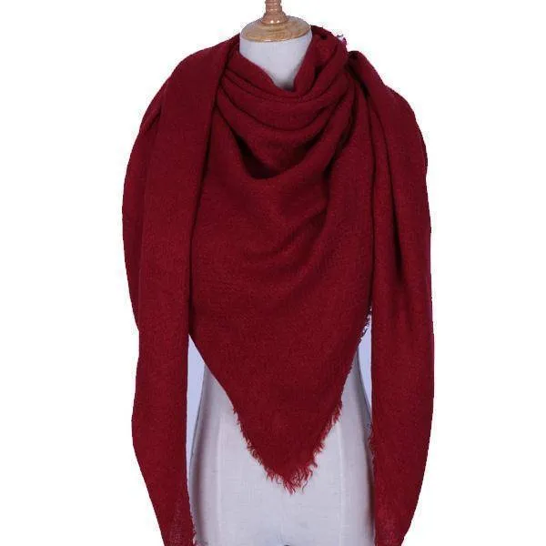 Oversize Solid Color Winter Square Scarf, XL Women Blankets,  Luxury Shawl 140cm x 140cm