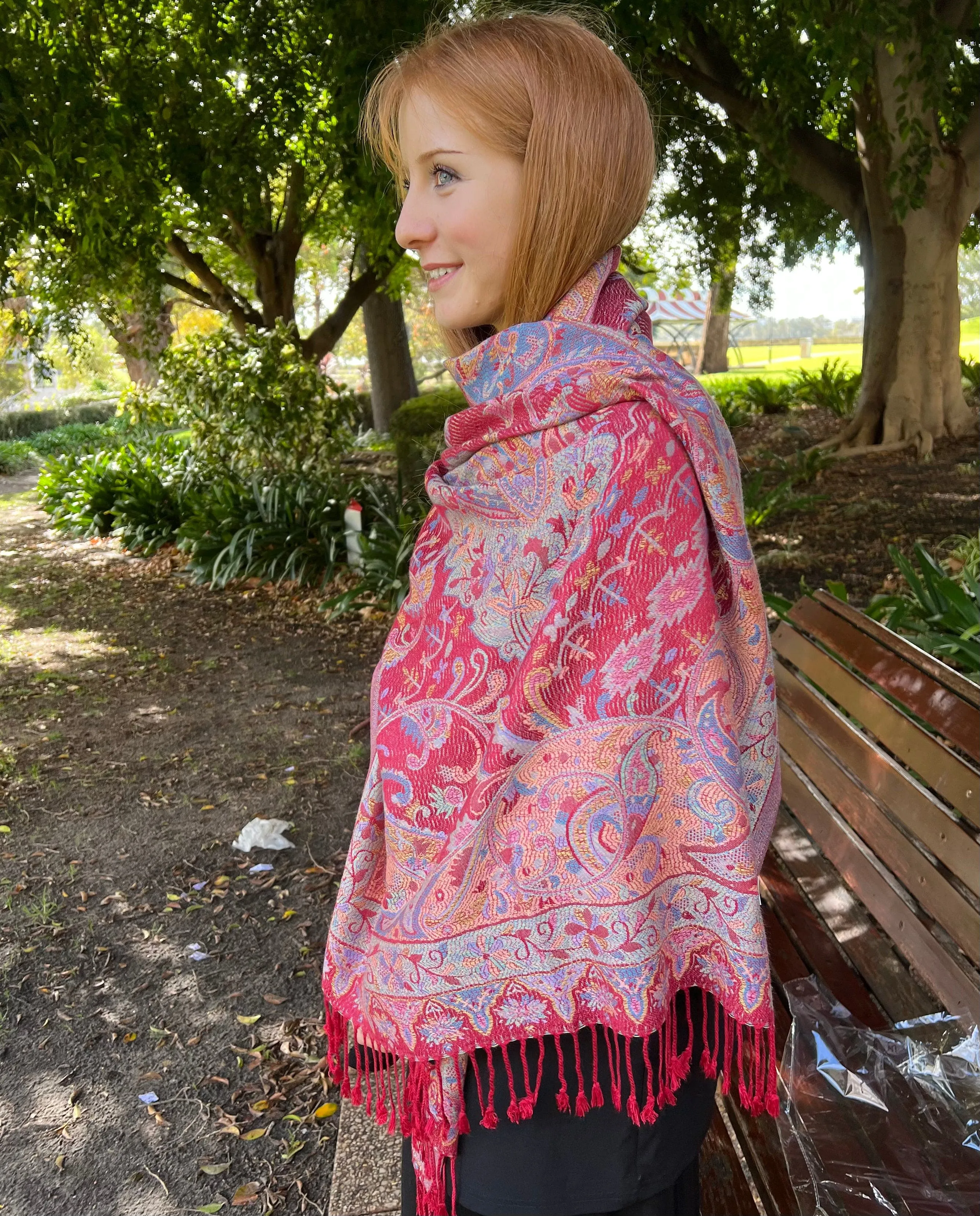 Pashmina Shawl - Paisley - Red Multicoloured