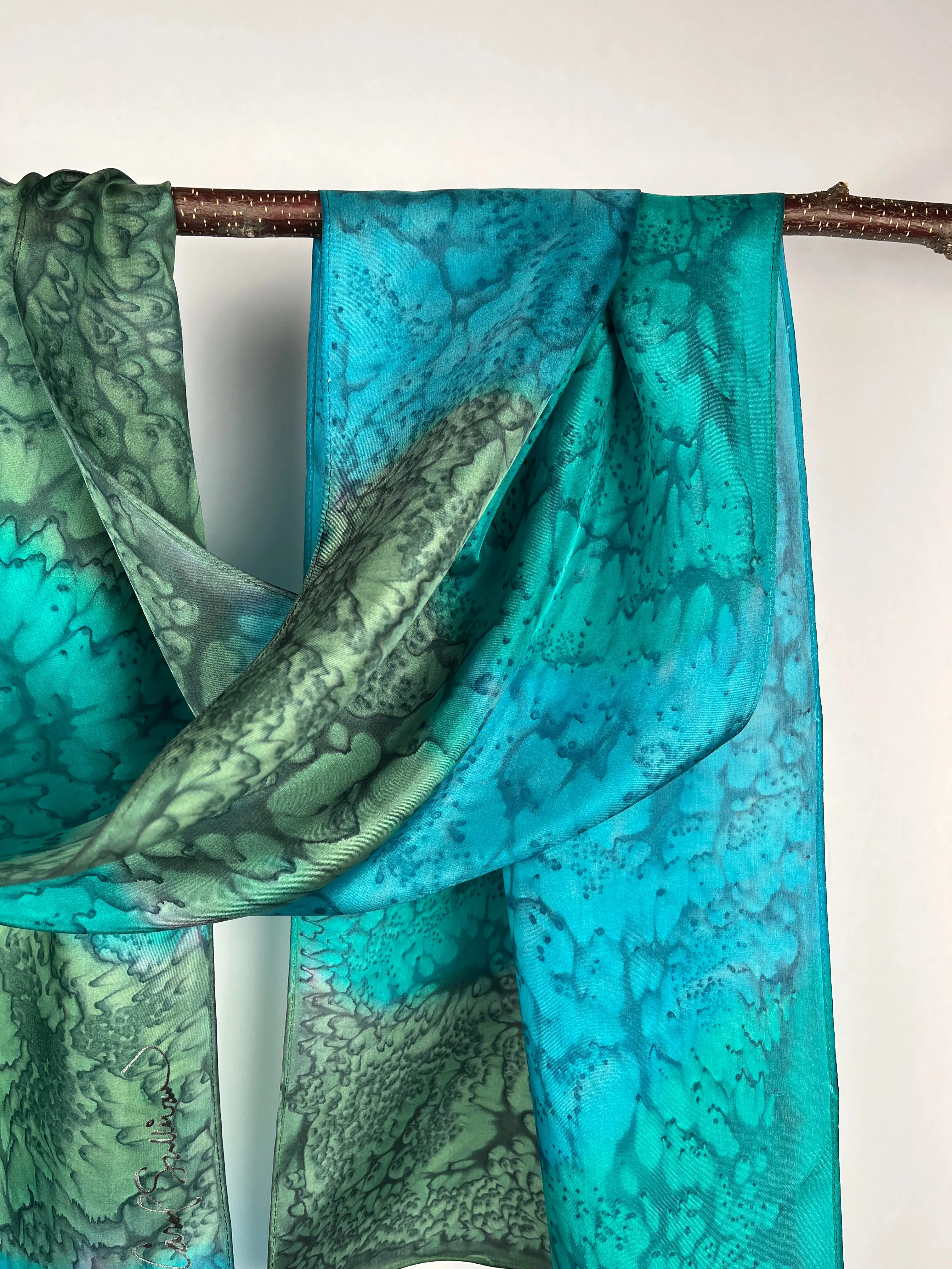 “Peacock Mermaid" - Hand-dyed Silk Scarf - $125