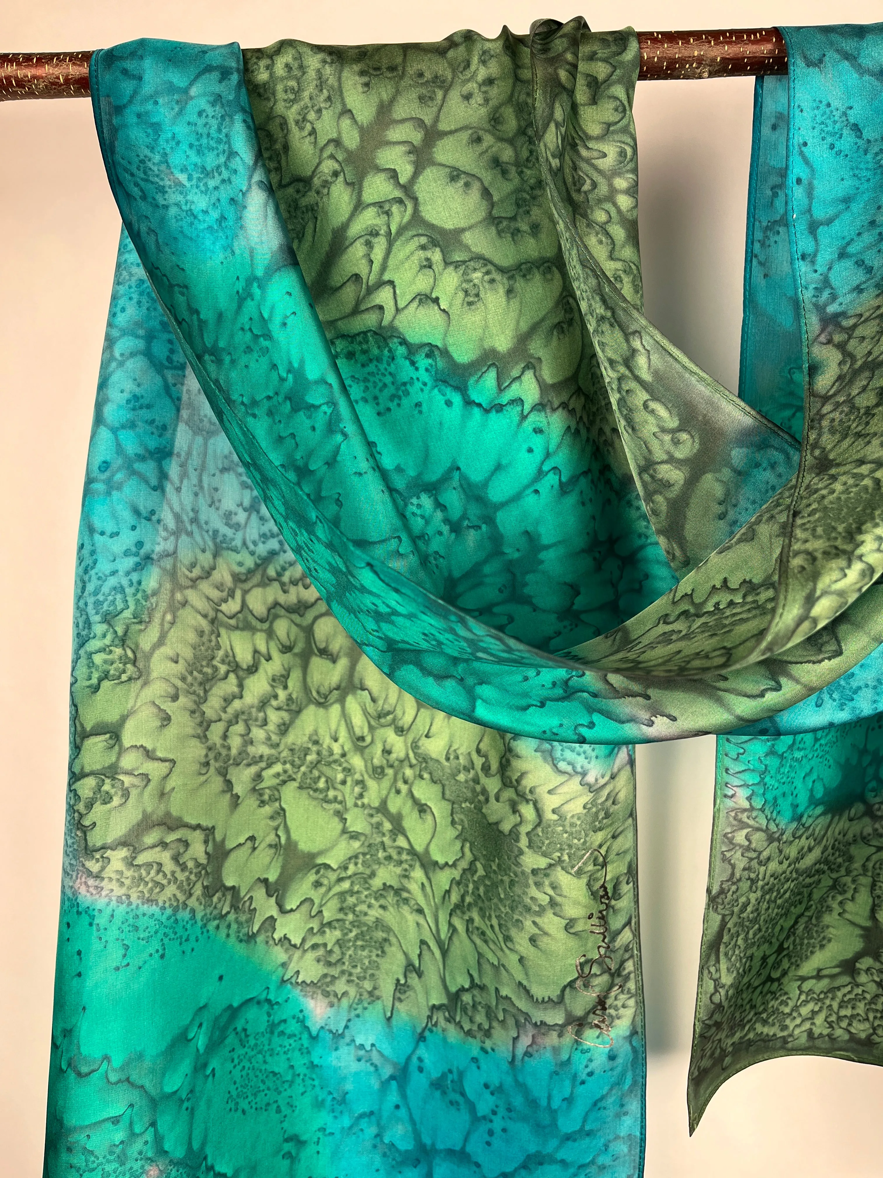 “Peacock Mermaid" - Hand-dyed Silk Scarf - $125