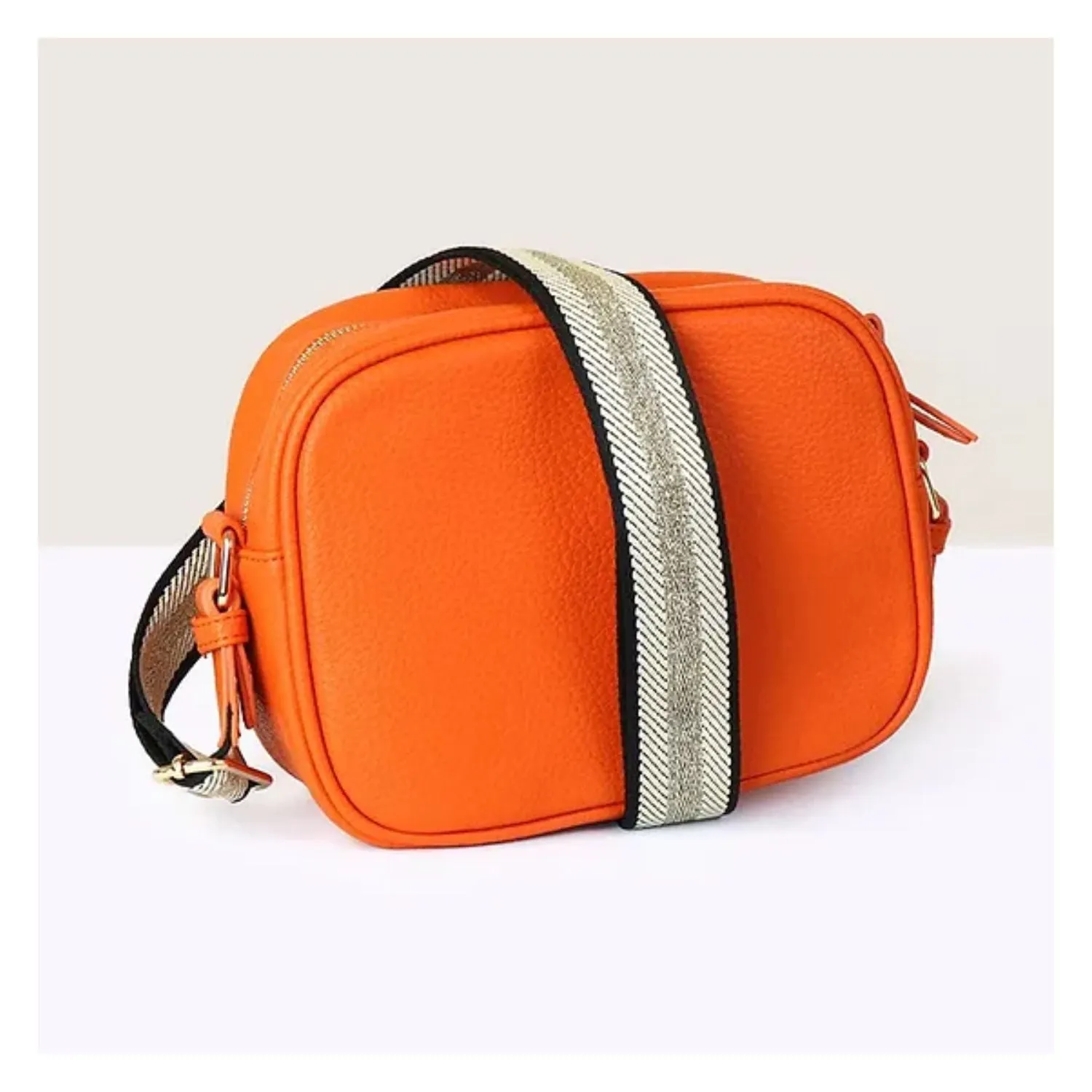 POM Orange Vegan Leather Camera Bag With Golden Strap