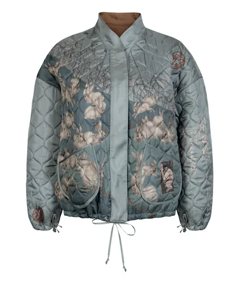 "The Floating Rabbits" Reversible Silk Twill Bomber Jacket