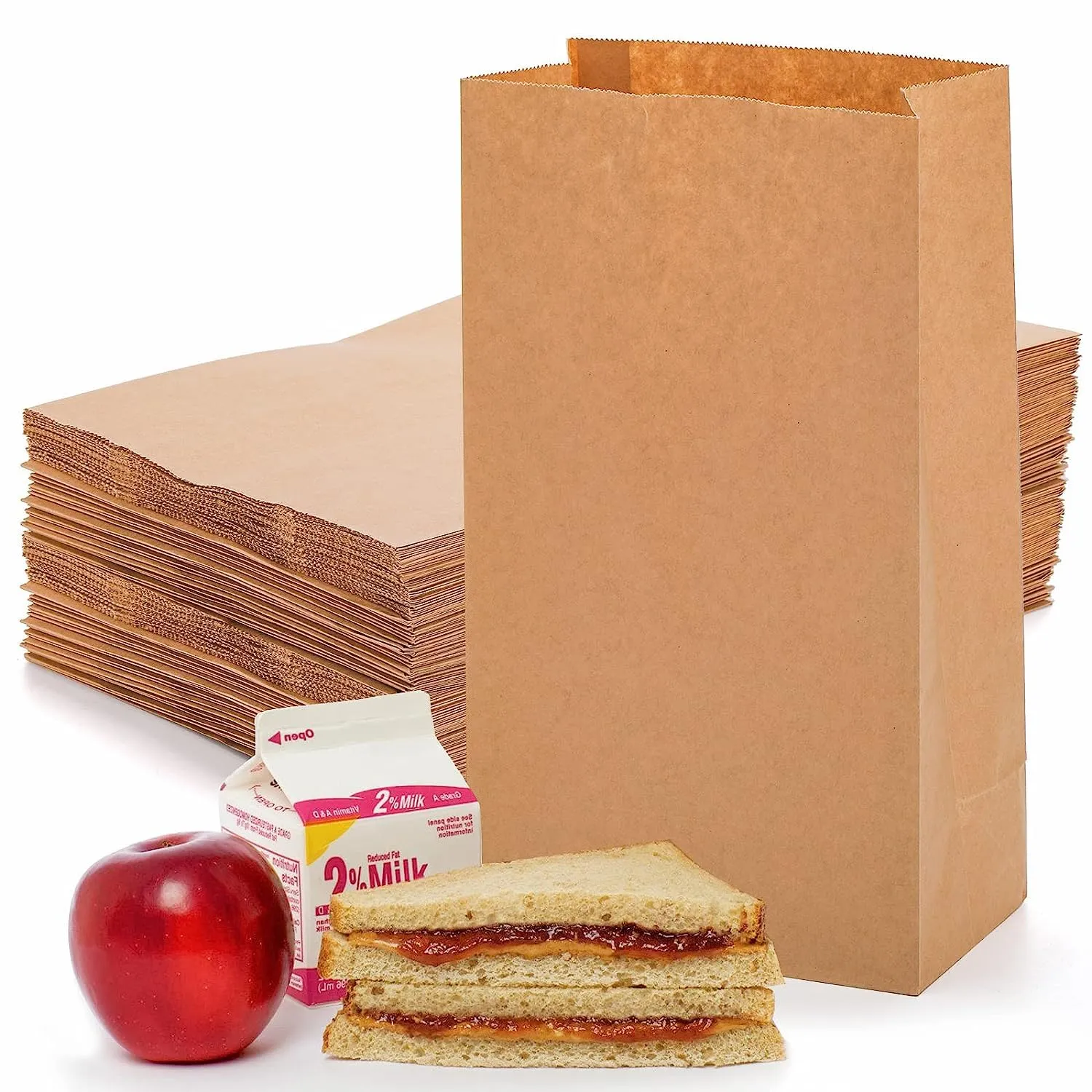 RanGit Bhumi Small Brown Kraft Paper Lunch Bags - 6.5x11x3.5 in, Eco-Friendly Disposable Bags for Groceries, Snacks, Bakery - 100 pcs