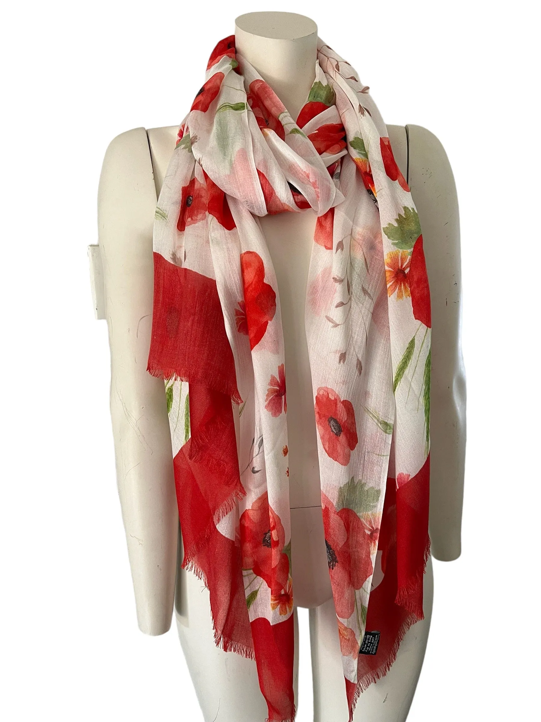 ❤️Red Poppy Scarf - Floral Scarf- Luxury Silk Modal Scarf