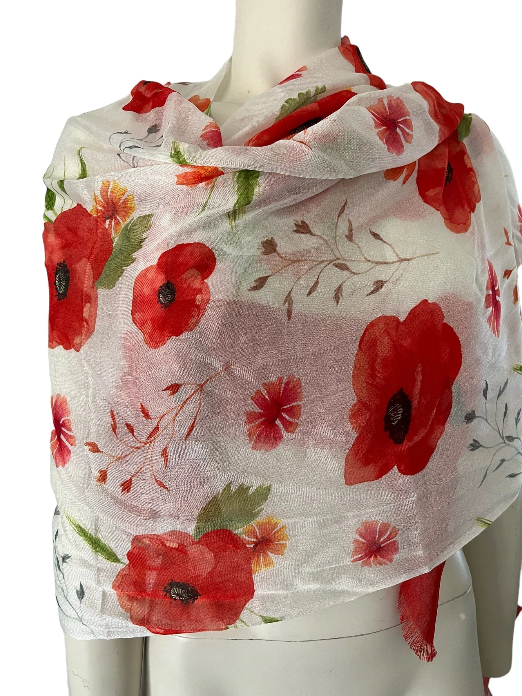 ❤️Red Poppy Scarf - Floral Scarf- Luxury Silk Modal Scarf