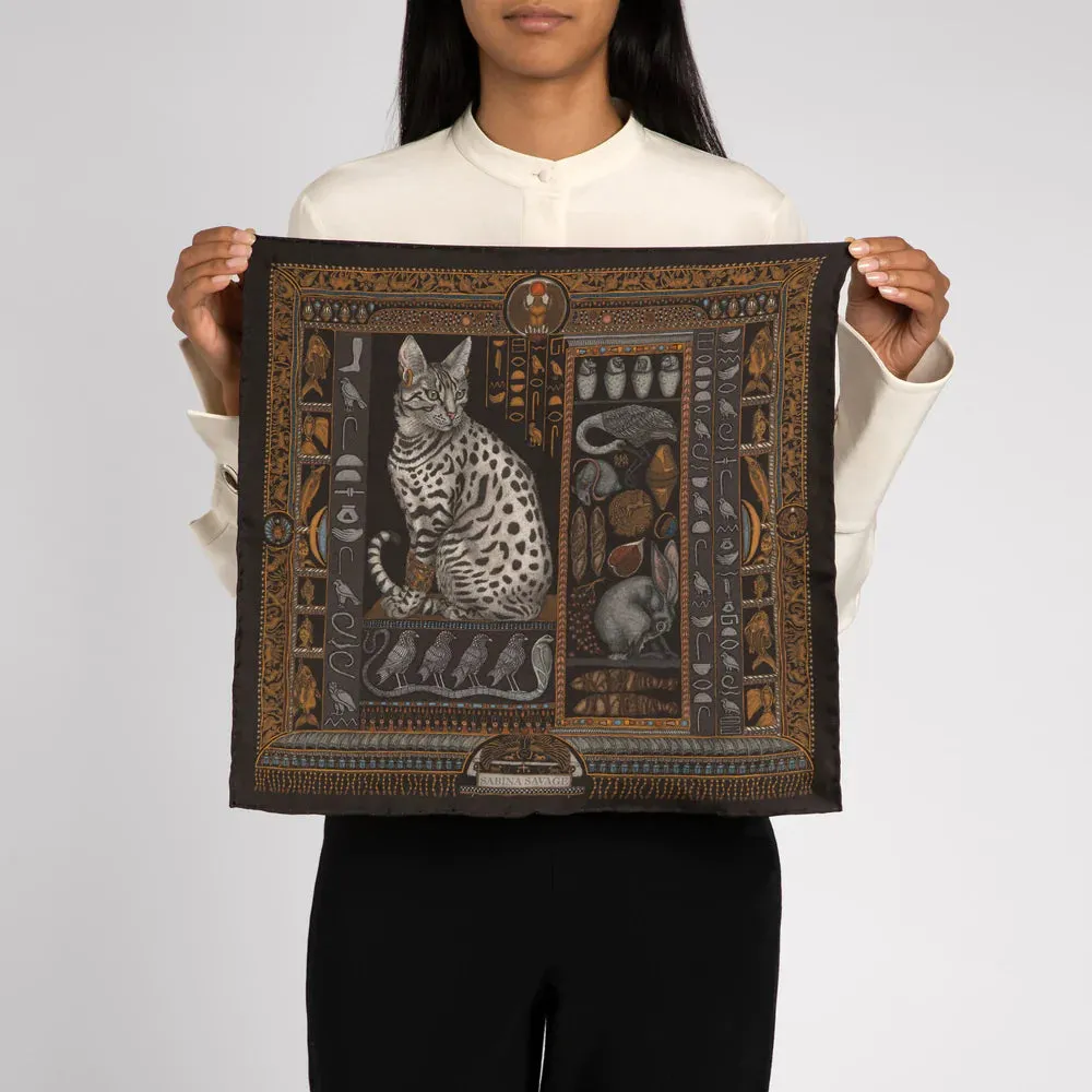 Sabina Savage "Bastet's Bounty" Silk Twill Onyx/Gold 42cm Scarf