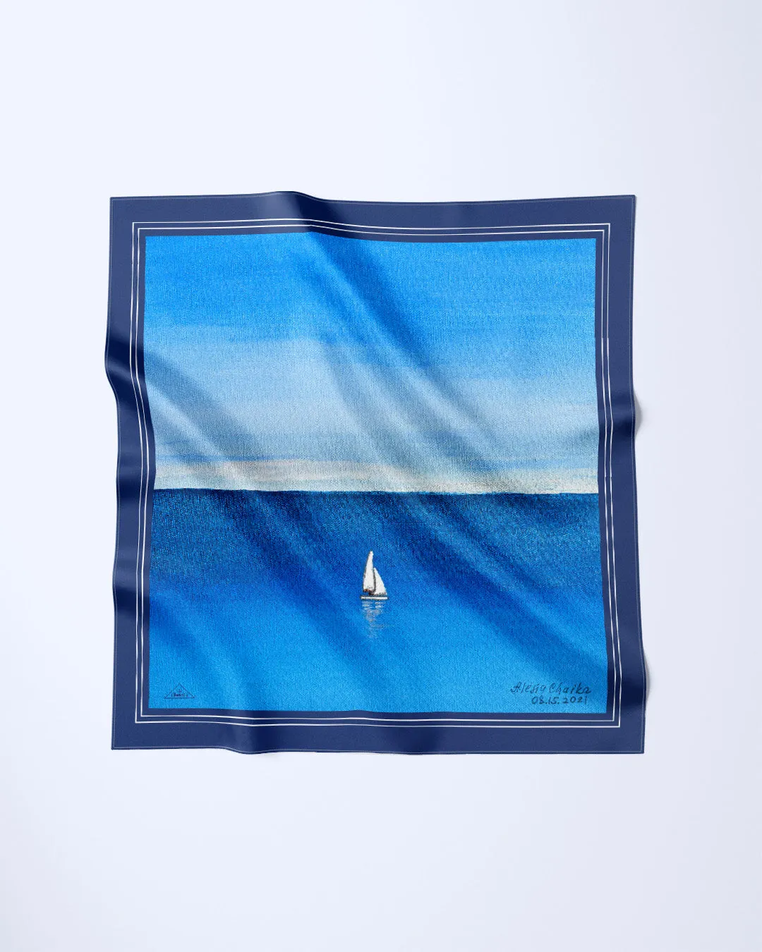 SAIL THE JOURNEY Designer 100% Silk Art-A-Porte Scarf in Blue