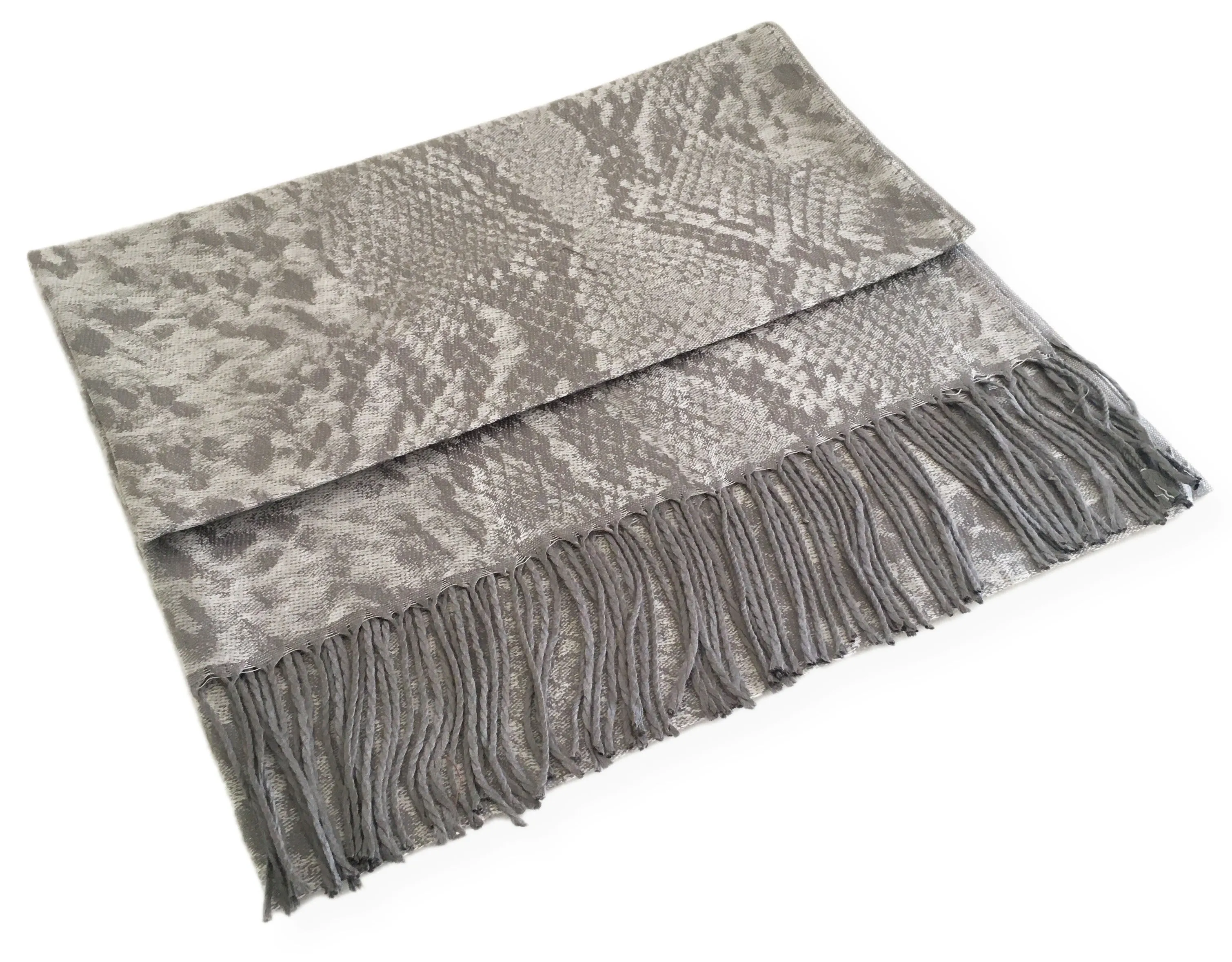 SILVER GREY LARGE SNAKESKIN PRINT REVERSIBLE PASHMINA SHAWL SCARF