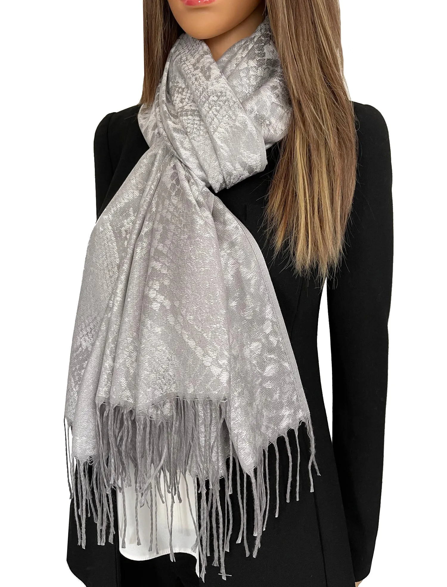 SILVER GREY LARGE SNAKESKIN PRINT REVERSIBLE PASHMINA SHAWL SCARF