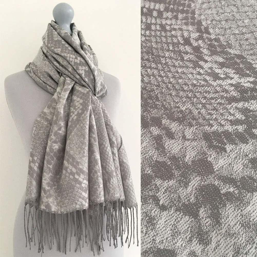 SILVER GREY LARGE SNAKESKIN PRINT REVERSIBLE PASHMINA SHAWL SCARF