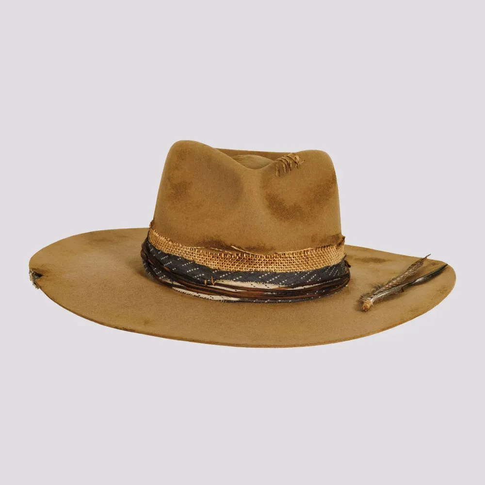 Six Shooter | Mens Distressed Wool Felt Pinch Front Fedora Hat