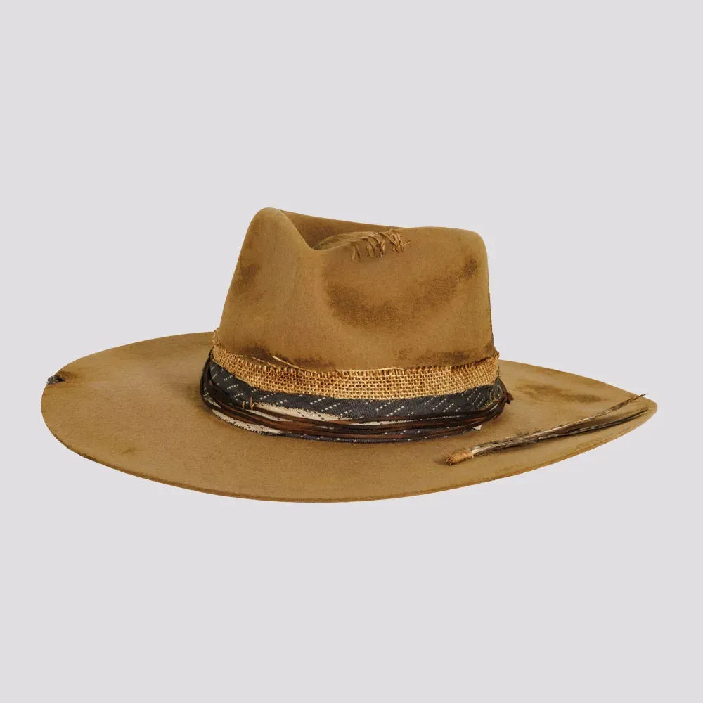 Six Shooter | Mens Distressed Wool Felt Pinch Front Fedora Hat