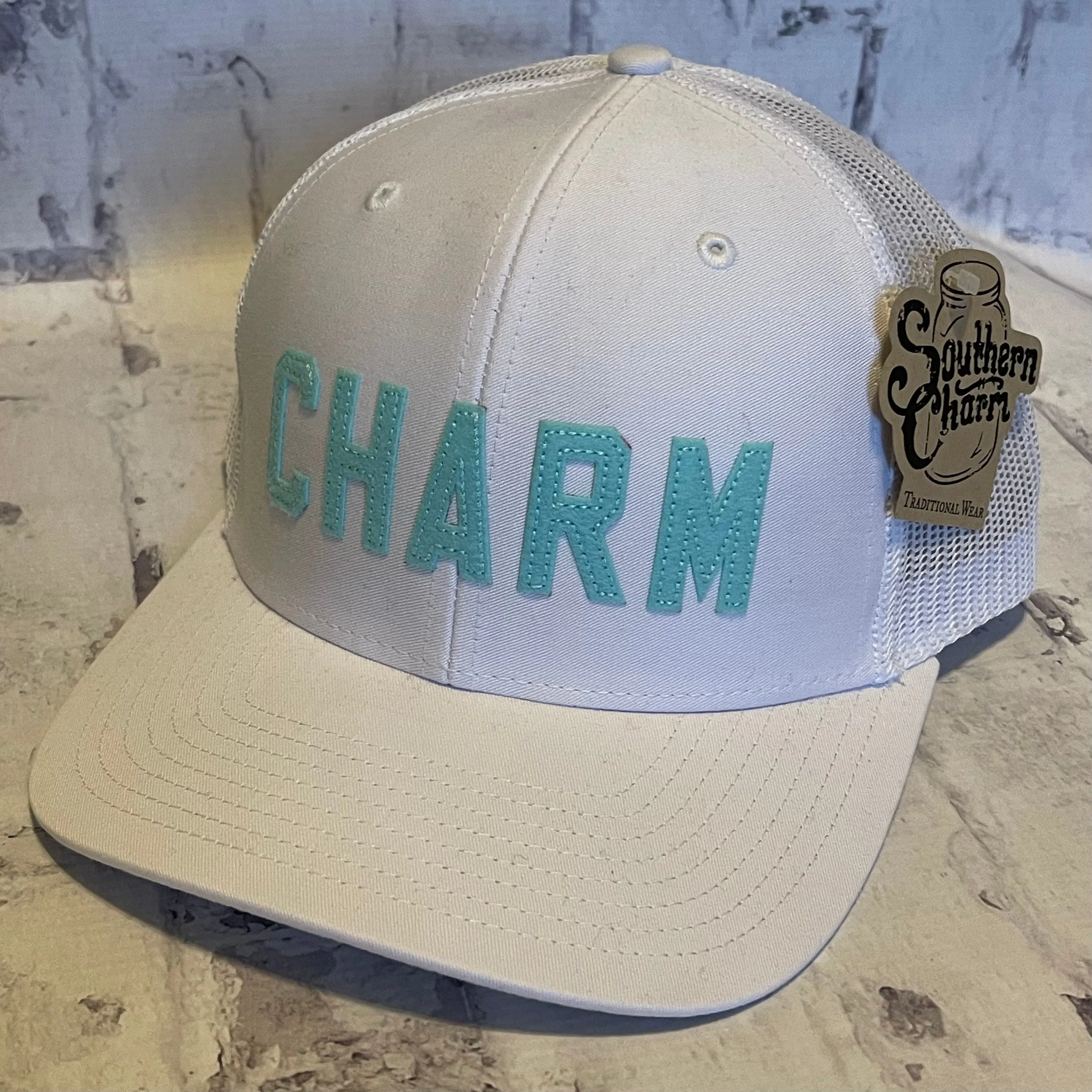 Southern Charm "CHARM" Hat - White with Woven Patch