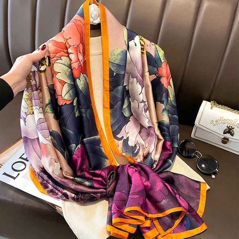 Spring Scarf Women'S Luxury Design Scarf Silk Smooth Scarf Soft Muslim Headband Shawl Beach 85X180Cm