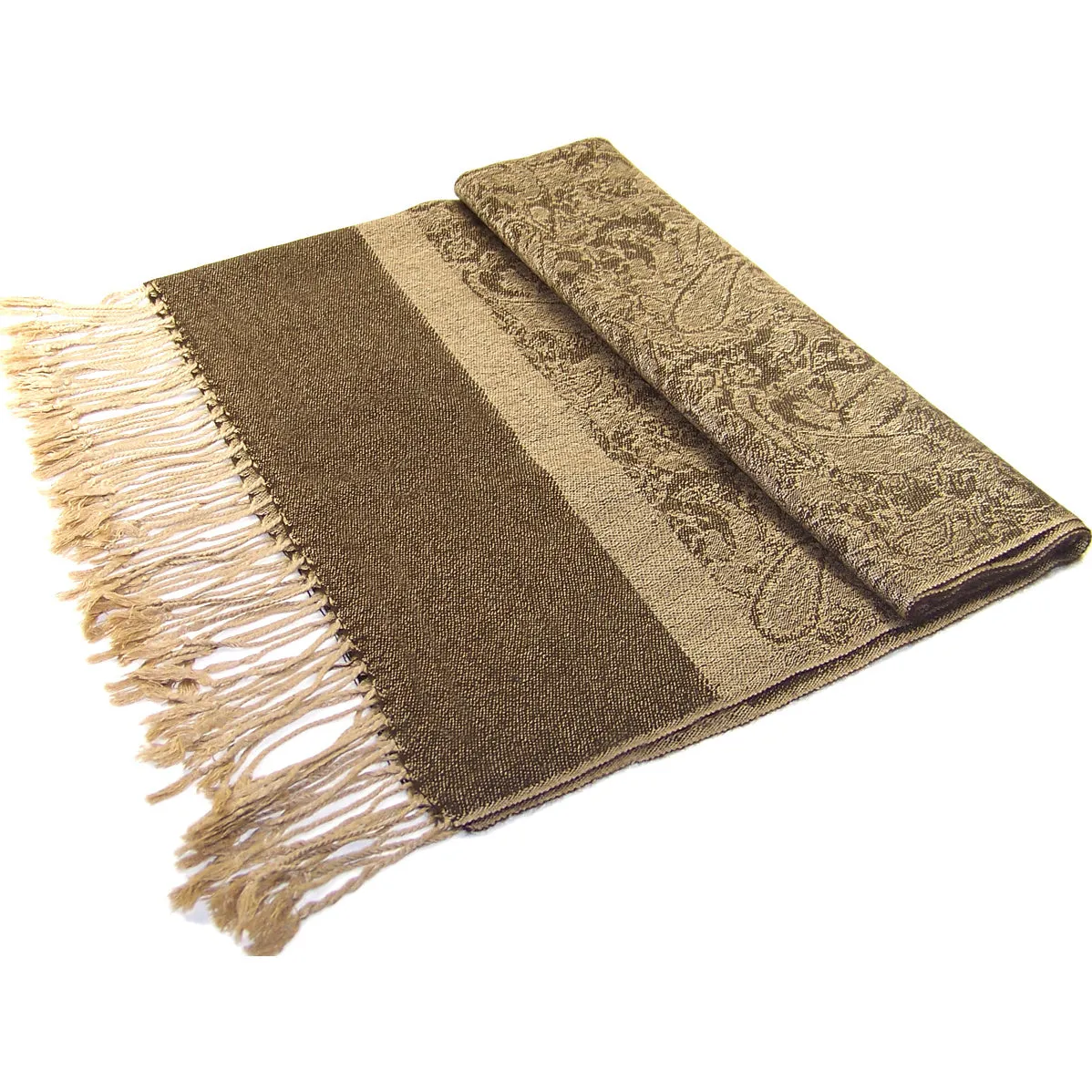 Tan Brown Paisley Pashmina Scarves