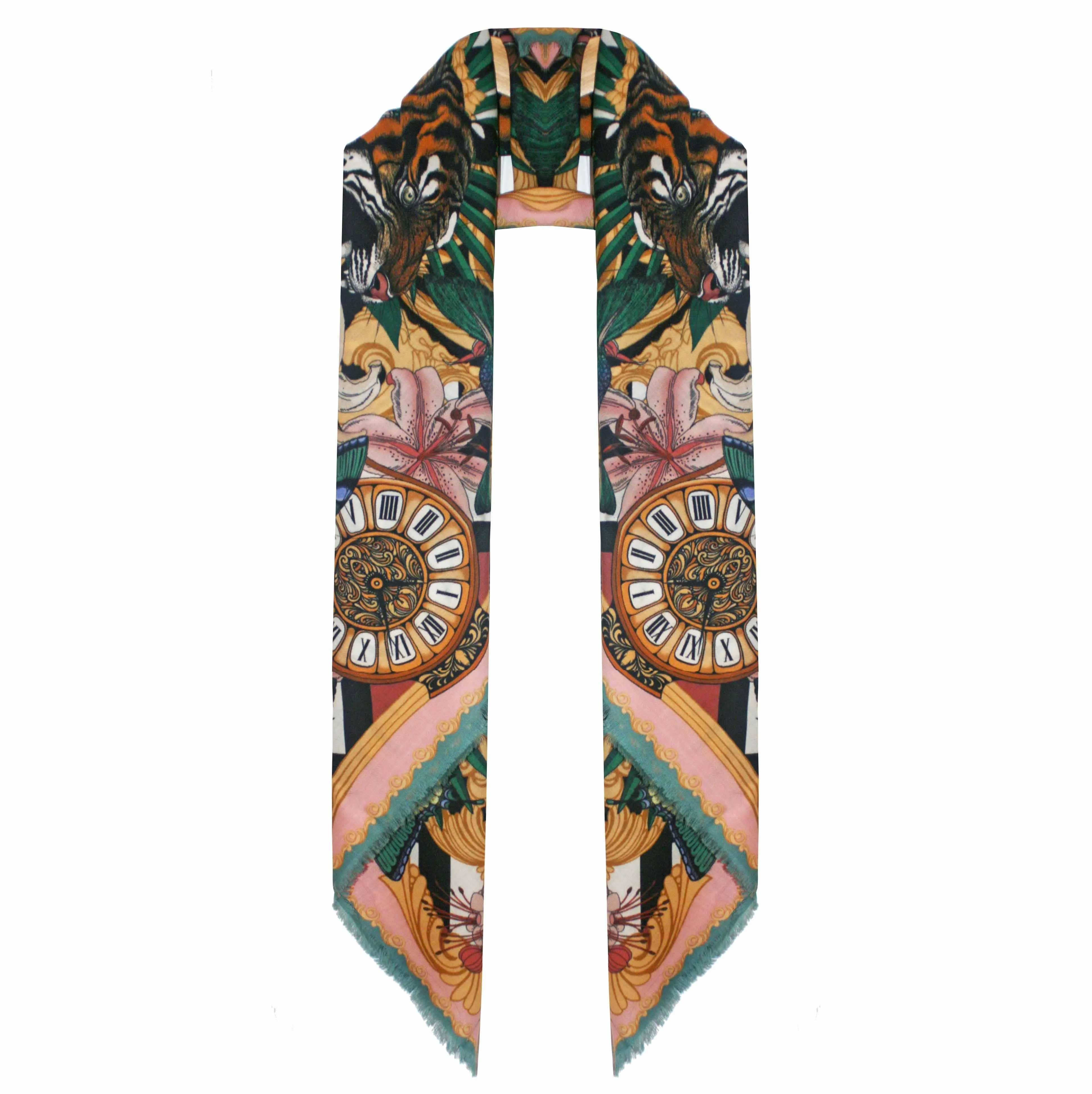 The Baroque Tiger Scarf | Wool/Cashmere | 90x90cm