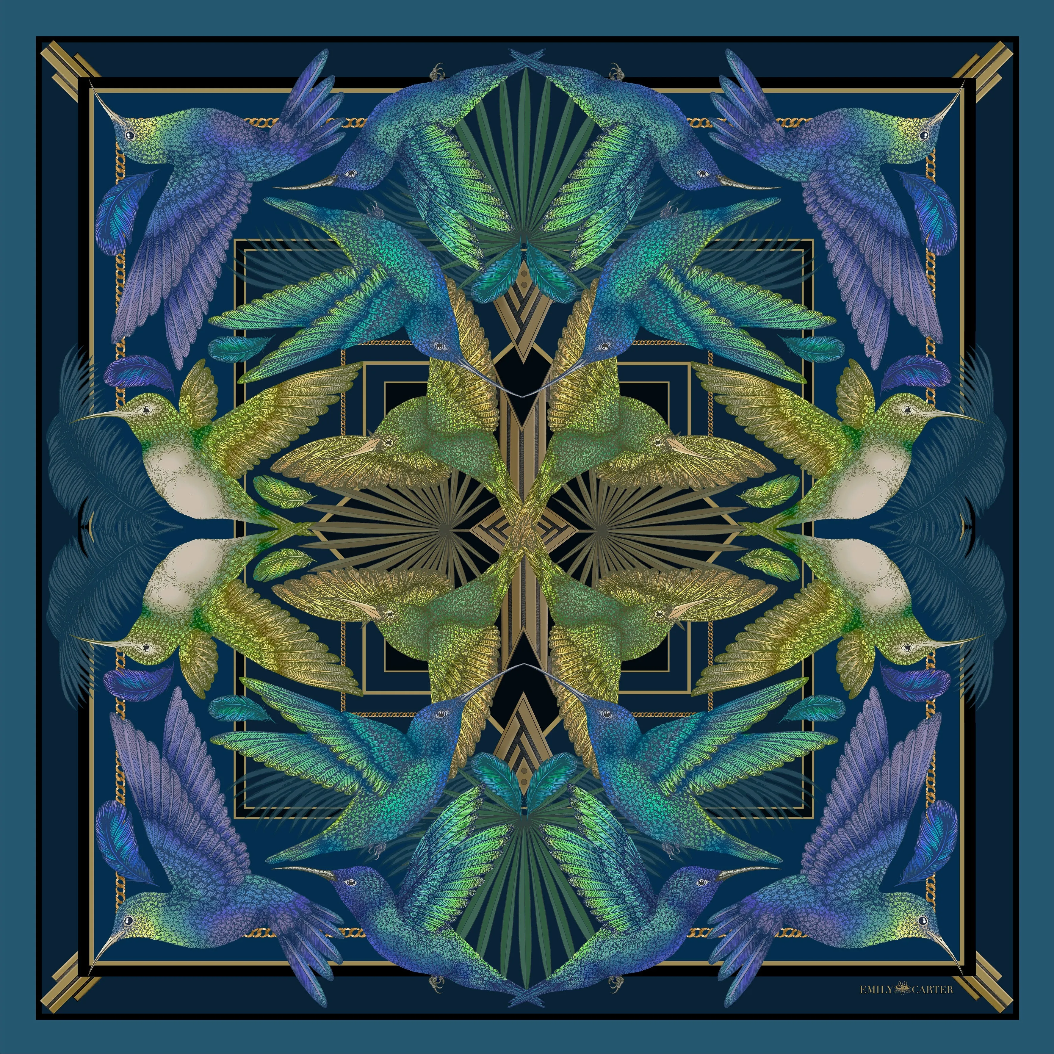 The Midnight Hummingbird Scarf | 130x130cm