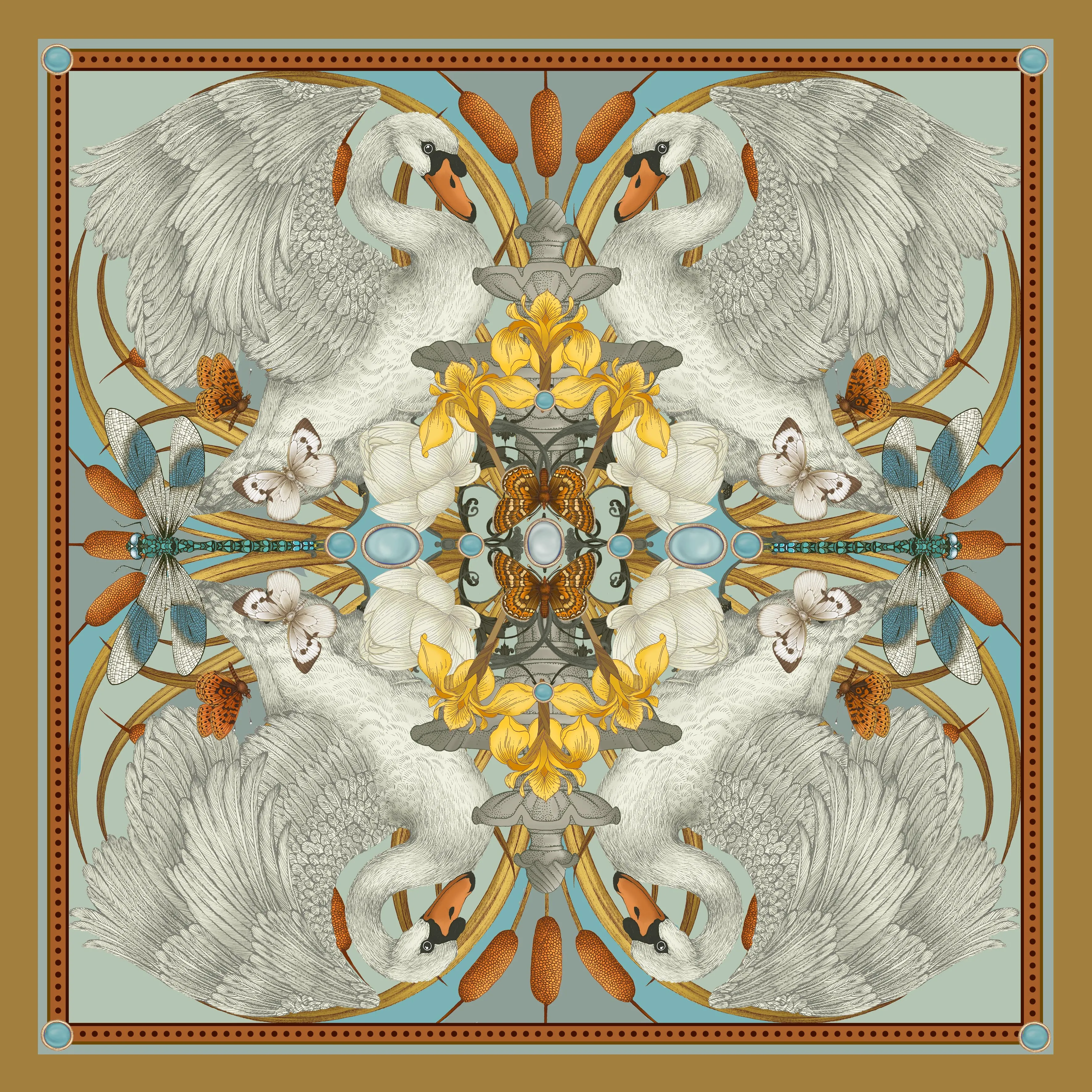 The Swan & Iris Silk Scarf | 90x90cm [Preorder]