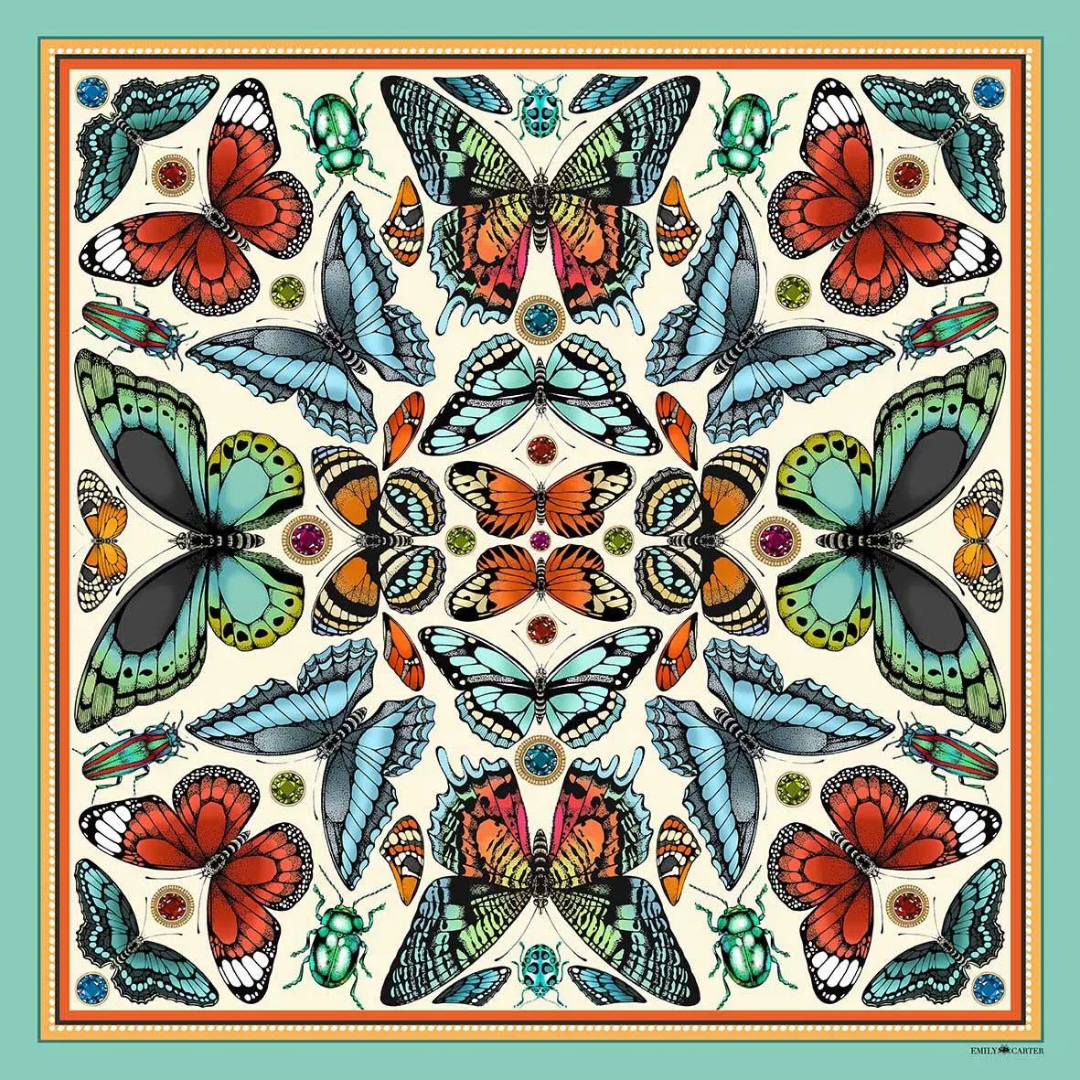 The Tropical Butterfly Silk Scarf - Turquoise | 90x90cm [Preorder]