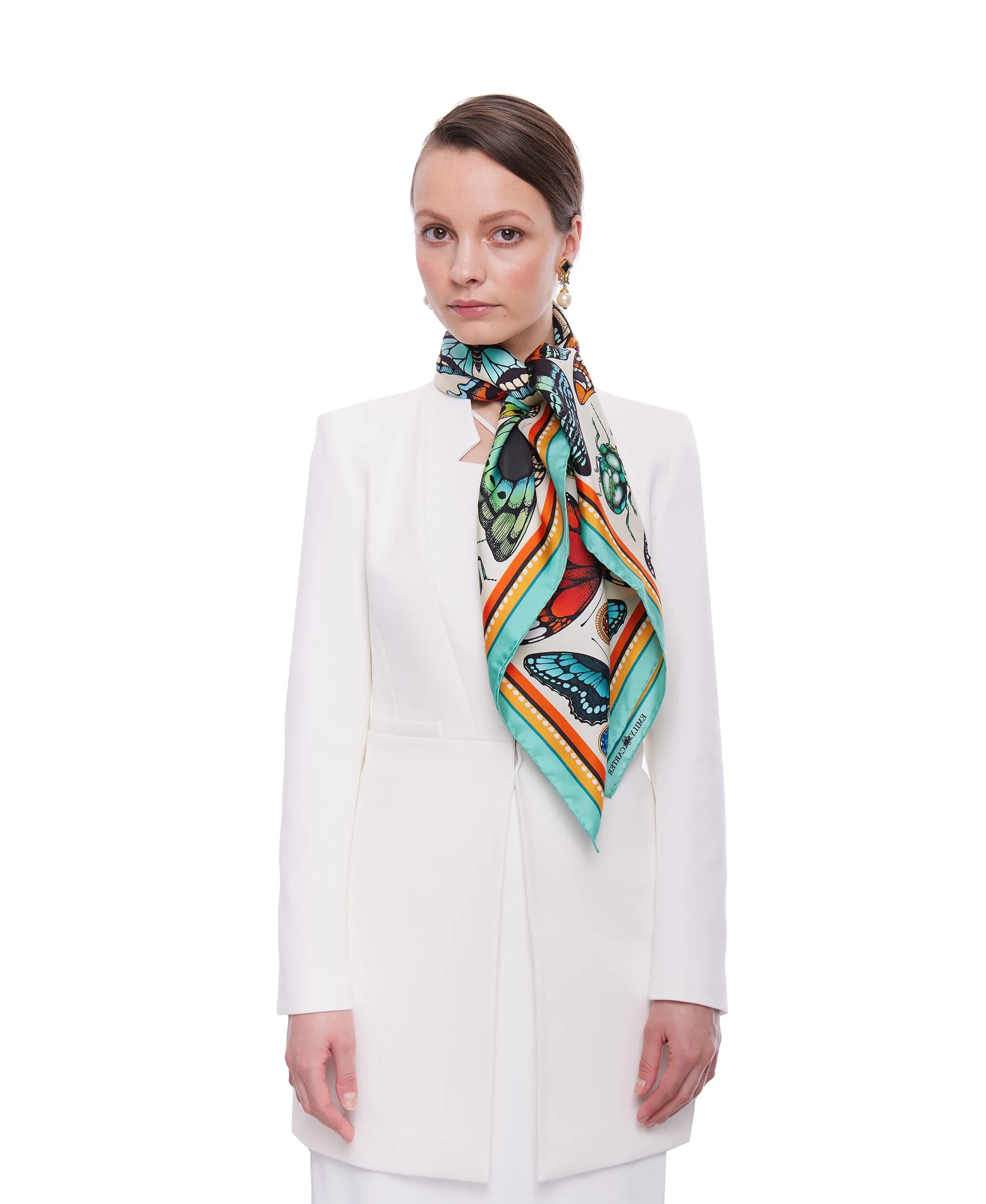 The Tropical Butterfly Silk Scarf - Turquoise | 90x90cm [Preorder]