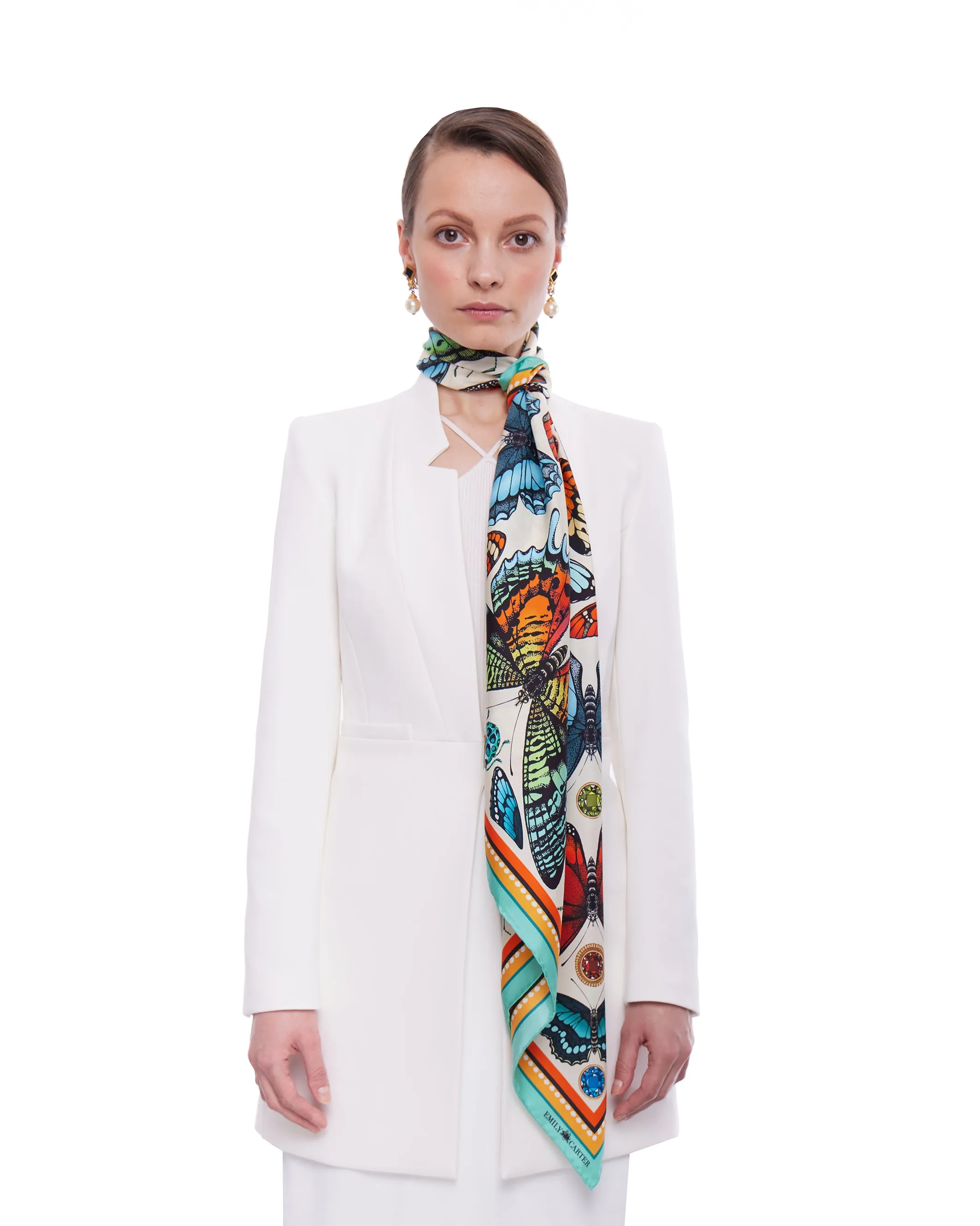 The Tropical Butterfly Silk Scarf - Turquoise | 90x90cm [Preorder]