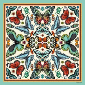 The Tropical Butterfly Silk Scarf - Turquoise | 90x90cm [Preorder]