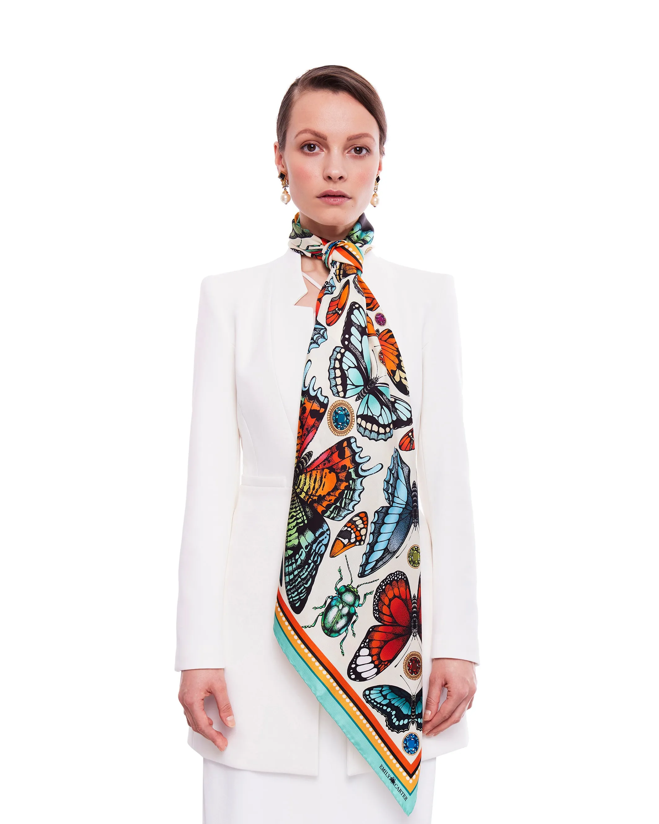 The Tropical Butterfly Silk Scarf - Turquoise | 90x90cm [Preorder]