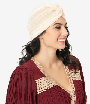 Vintage Style Cream Velvet Knotted Turban