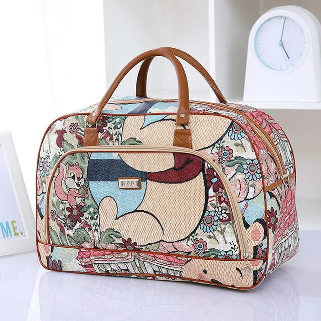 Women Travel Bags 2016 Fashion Pu Leather Large Capacity Waterproof Print Luggage Duffle Bag Casual Travel Bags PT1083