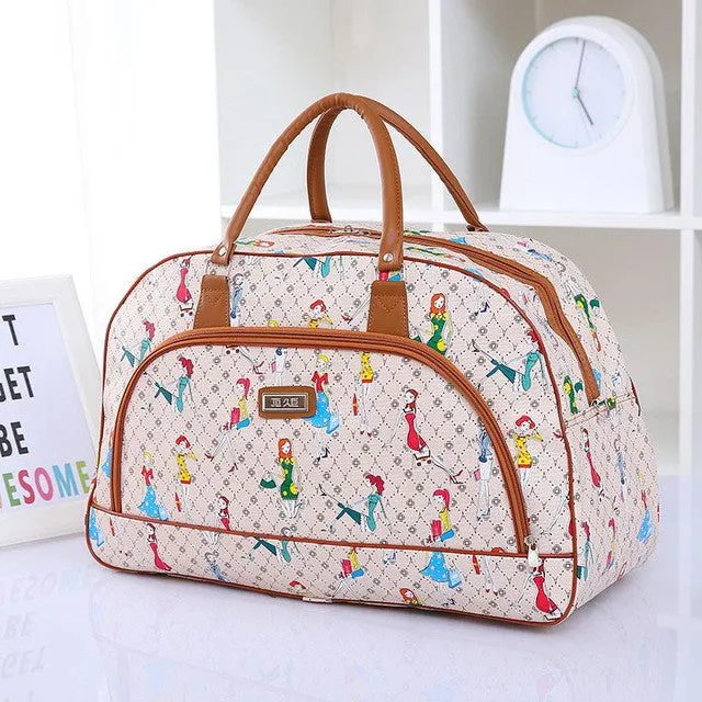 Women Travel Bags 2016 Fashion Pu Leather Large Capacity Waterproof Print Luggage Duffle Bag Casual Travel Bags PT1083