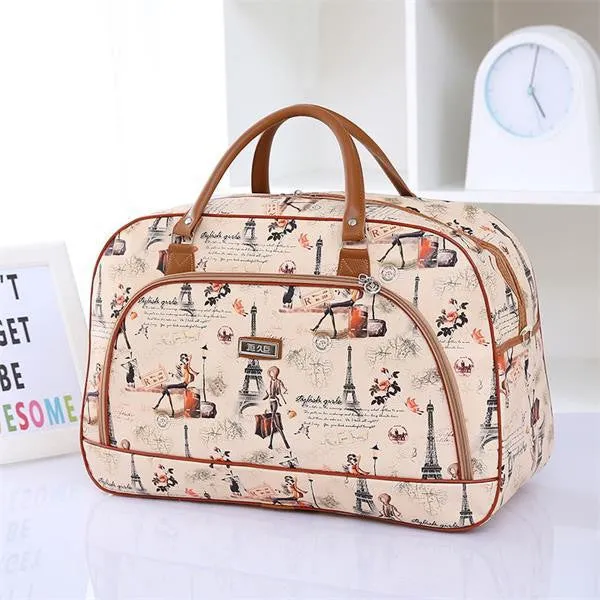 Women Travel Bags 2016 Fashion Pu Leather Large Capacity Waterproof Print Luggage Duffle Bag Casual Travel Bags PT1083