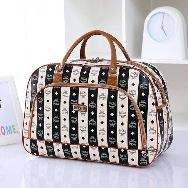 Women Travel Bags 2016 Fashion Pu Leather Large Capacity Waterproof Print Luggage Duffle Bag Casual Travel Bags PT1083