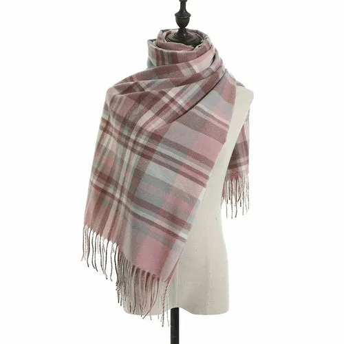 Women's Fall Winter Scarf Classic Tassel Plaid Scarf Warm Tartan Wrap