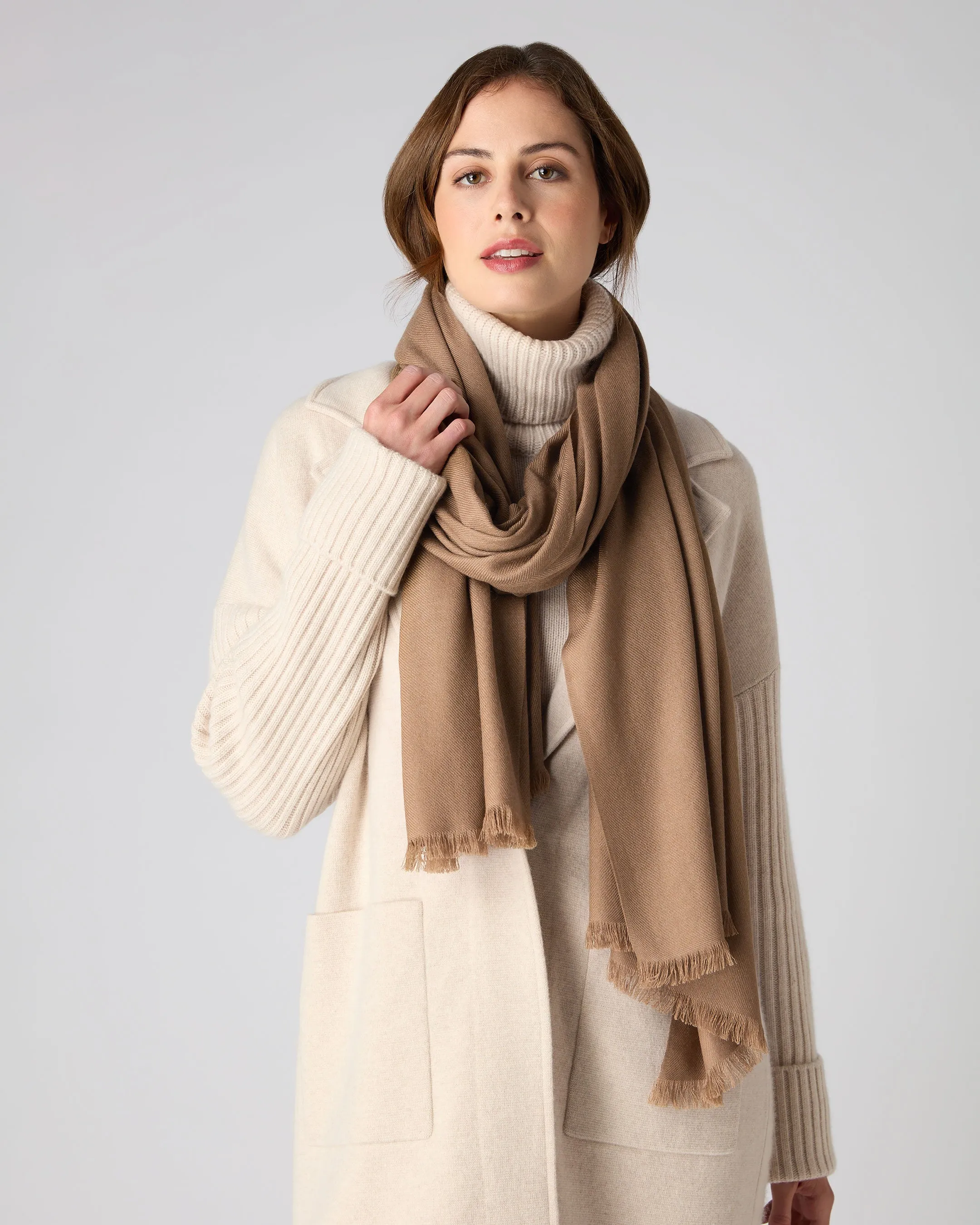 Women's Pashmina Cashmere Shawl Dark Tan Brown