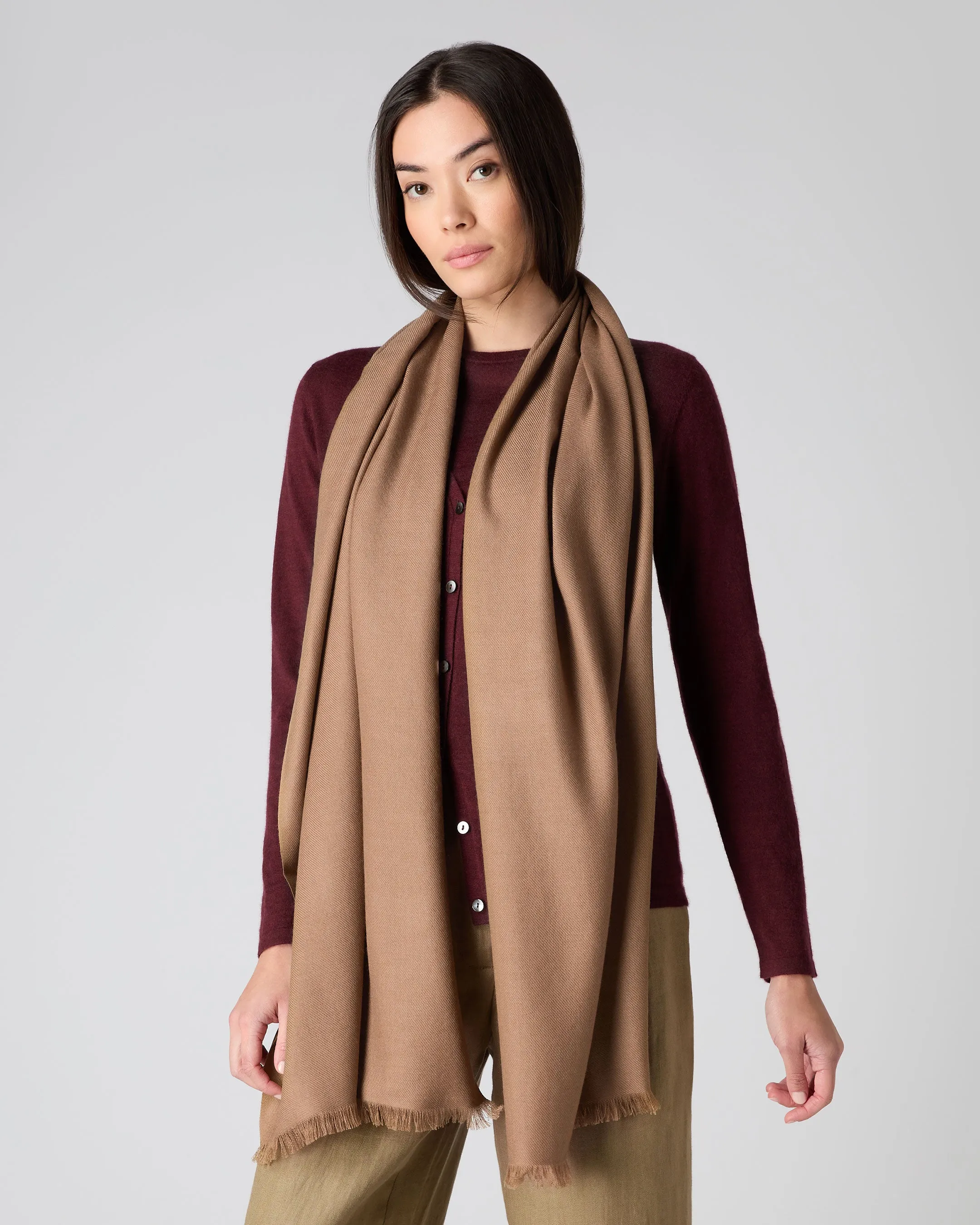 Women's Pashmina Cashmere Stole Dark Tan Brown