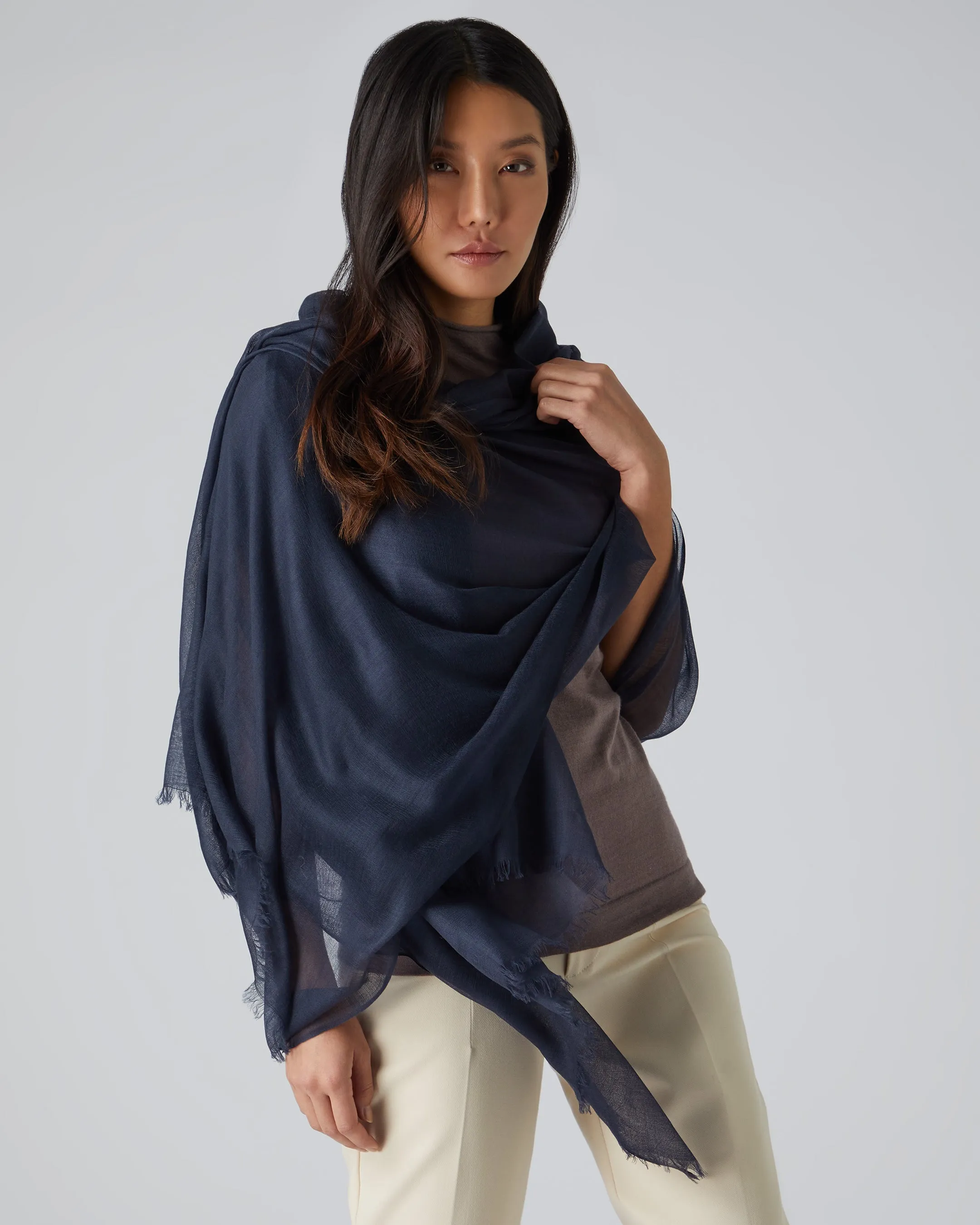 Women's Ultrafine Pashmina Cashmere Shawl Navy Blue