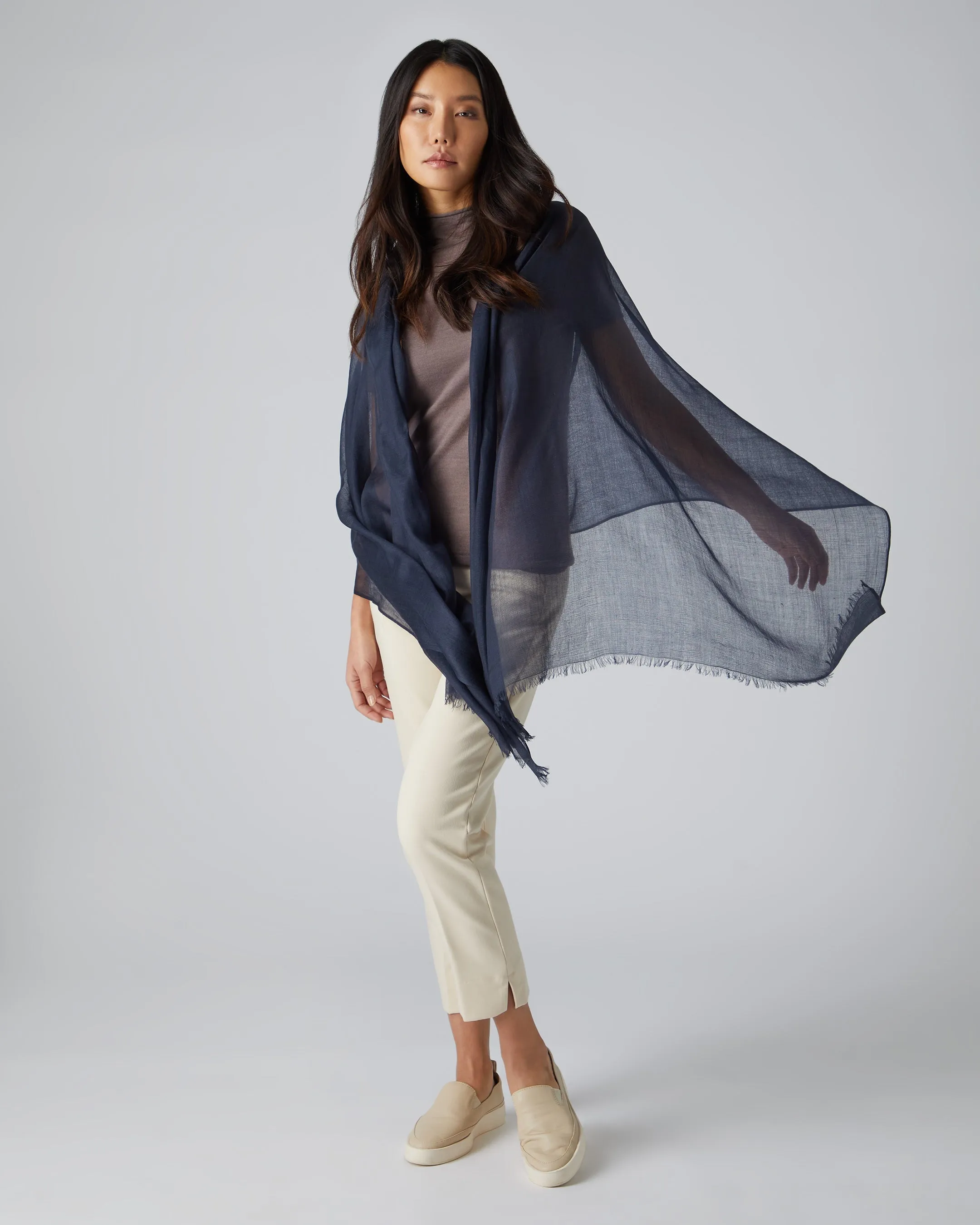 Women's Ultrafine Pashmina Cashmere Shawl Navy Blue