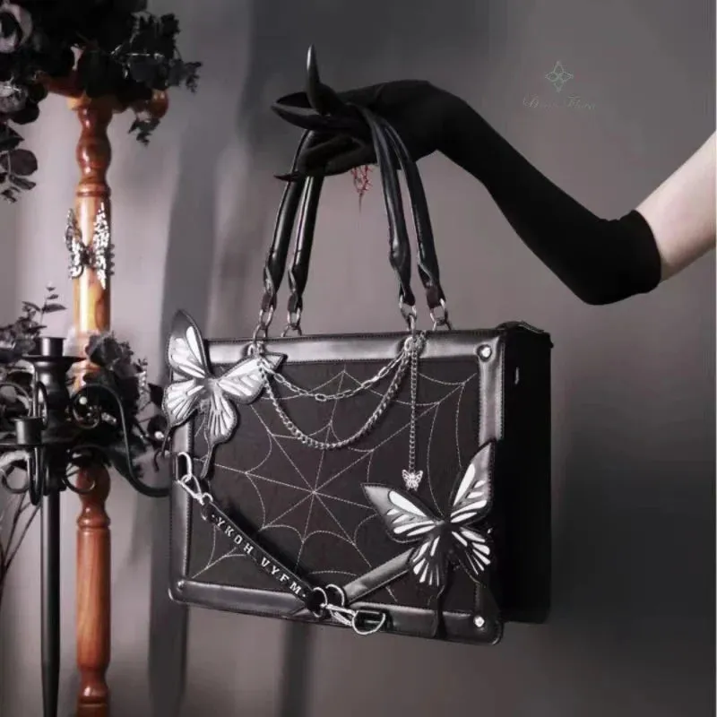 Y2K DIY Fashion Labyrinth Letter Spider Butterfly Web Transparent Bag