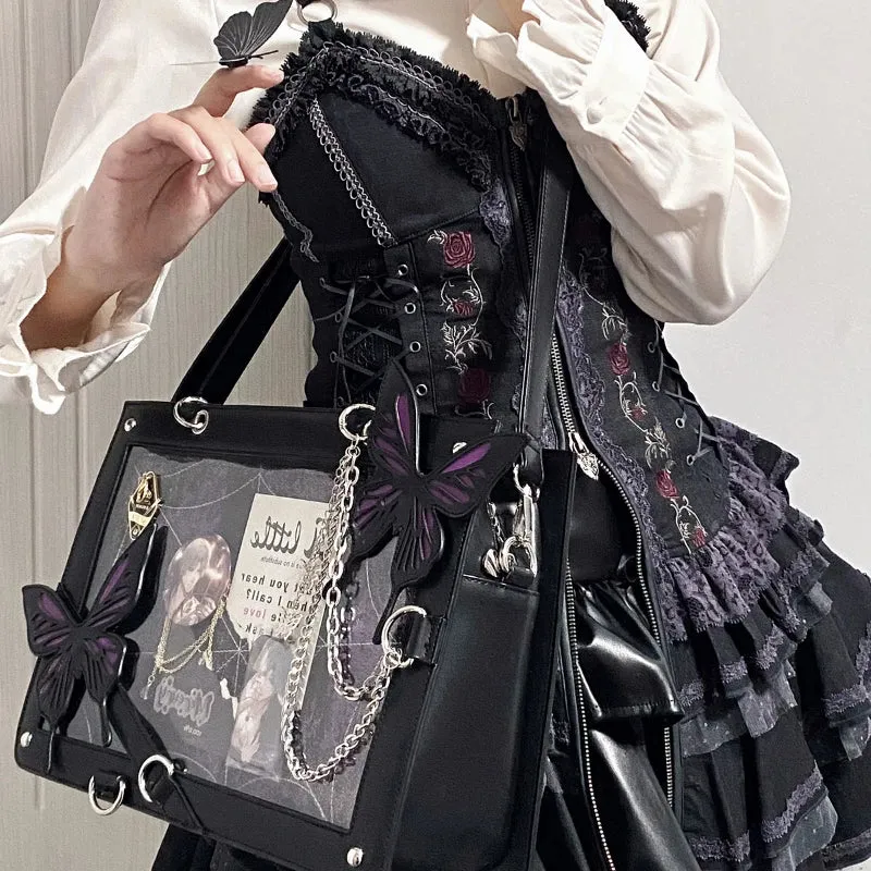 Y2K DIY Fashion Labyrinth Letter Spider Butterfly Web Transparent Bag