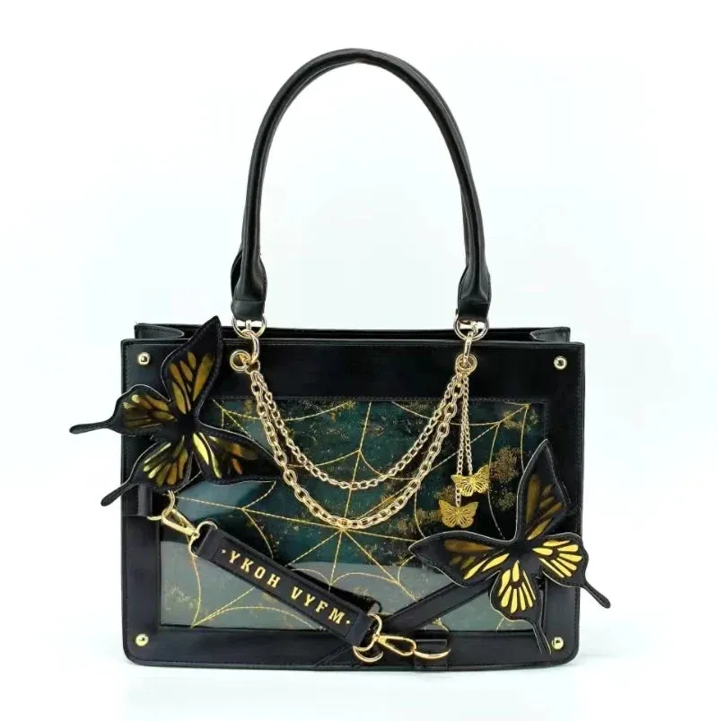 Y2K DIY Fashion Labyrinth Letter Spider Butterfly Web Transparent Bag