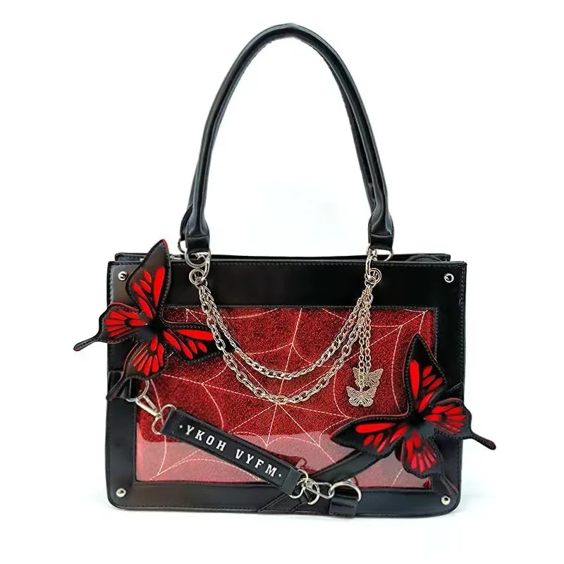 Y2K DIY Fashion Labyrinth Letter Spider Butterfly Web Transparent Bag