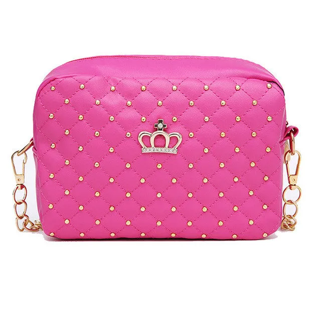 Yogodlns Women Bag Fashion Women Messenger Bags Rivet Chain Shoulder Bag High Quality PU Leather Crossbody Quiled Crown bags